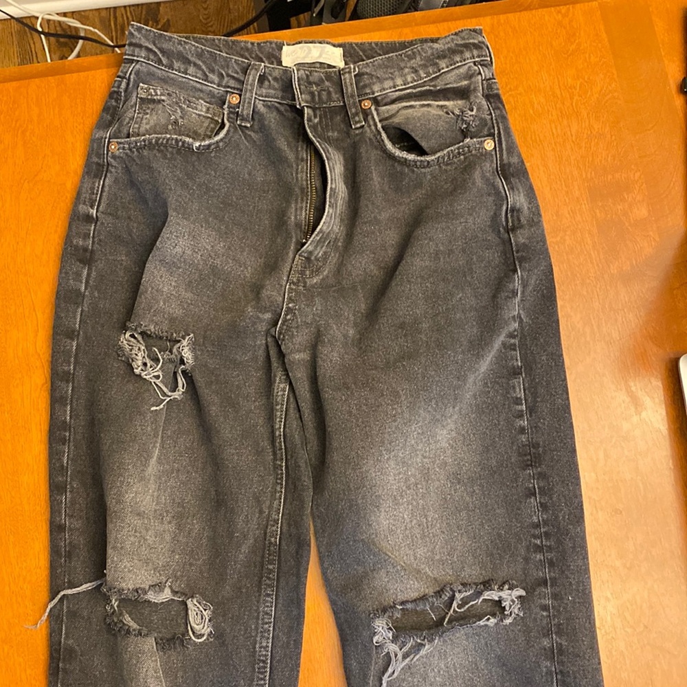 We Are Free distressed black wide leg jeans.  Size 27
